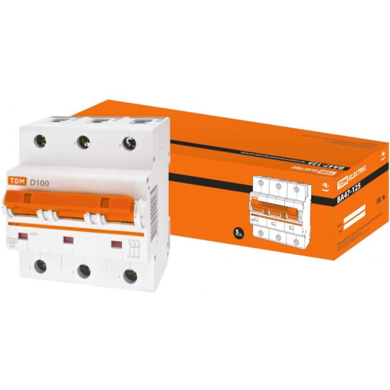 Автоматический выключатель TDM Electric ВА47-125 3Р 100А 15кА х-ка D (SQ0208-0035)