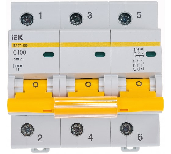 Автоматический модульный выключатель IEK 3п C 100А ВА 47-100 10кА ИЭК MVA40-3-100-C