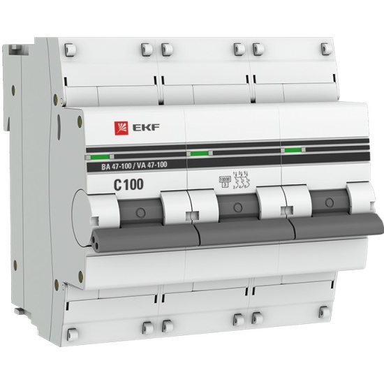 Выключатель автоматический модульный EKF 3п C 100А 10кА ВА 47-100 PROxima, mcb47100-3-100C-pro