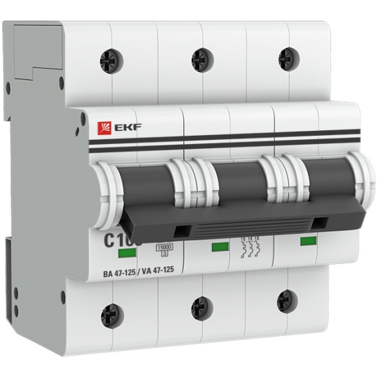 Выключатель автоматический модульный EKF 3п C 100А 15кА ВА 47-125 PROxima, mcb47125-3-100C